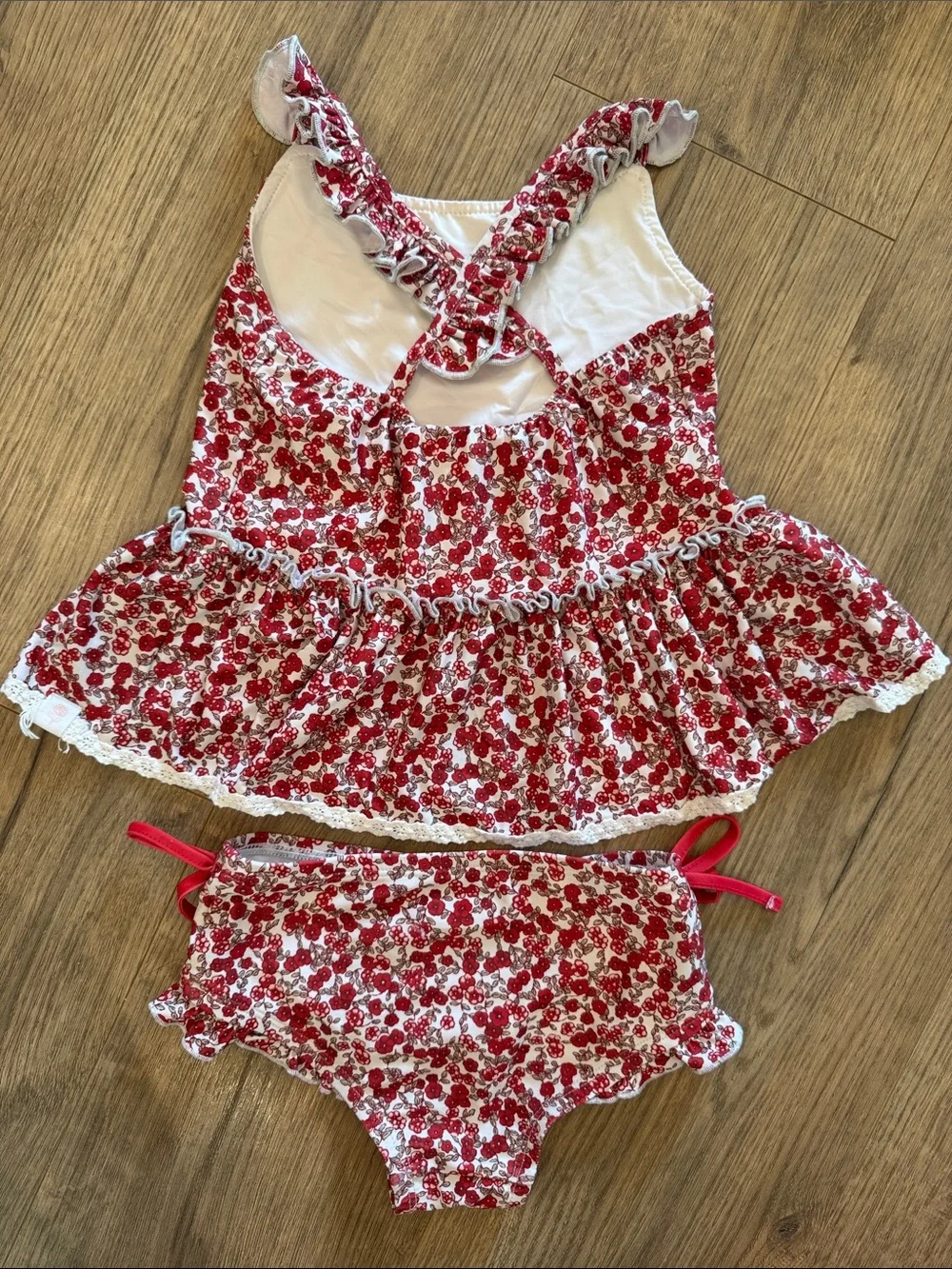 SweetHoney Pink and White Floral Girls Two-Piece Swim Set